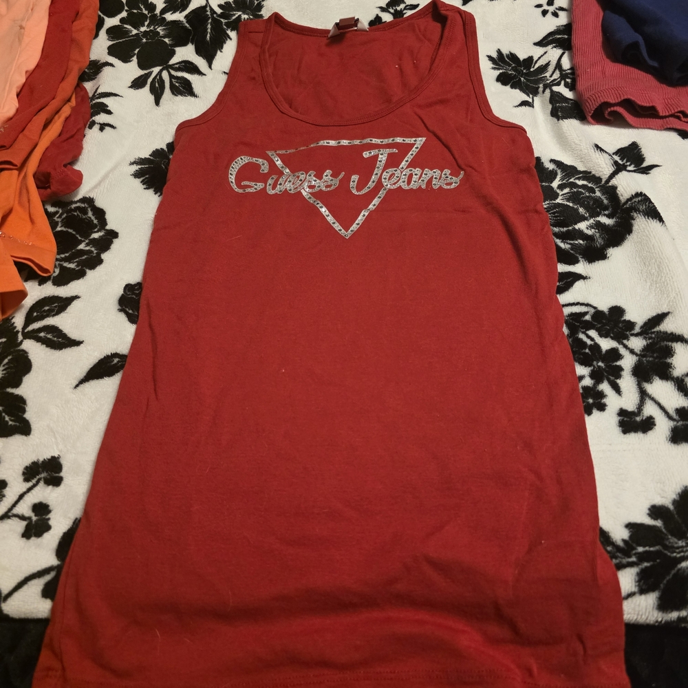 Guess Red Tank Top With Rinestones